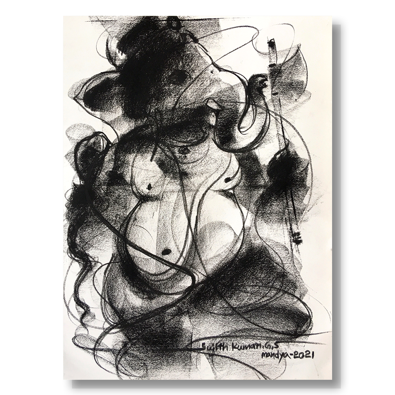 Charcoal Ganesha-4 - SUJITH KUMAR GS MANDYA Art Studio Gallery (SKGSM Art Studio Gallery)