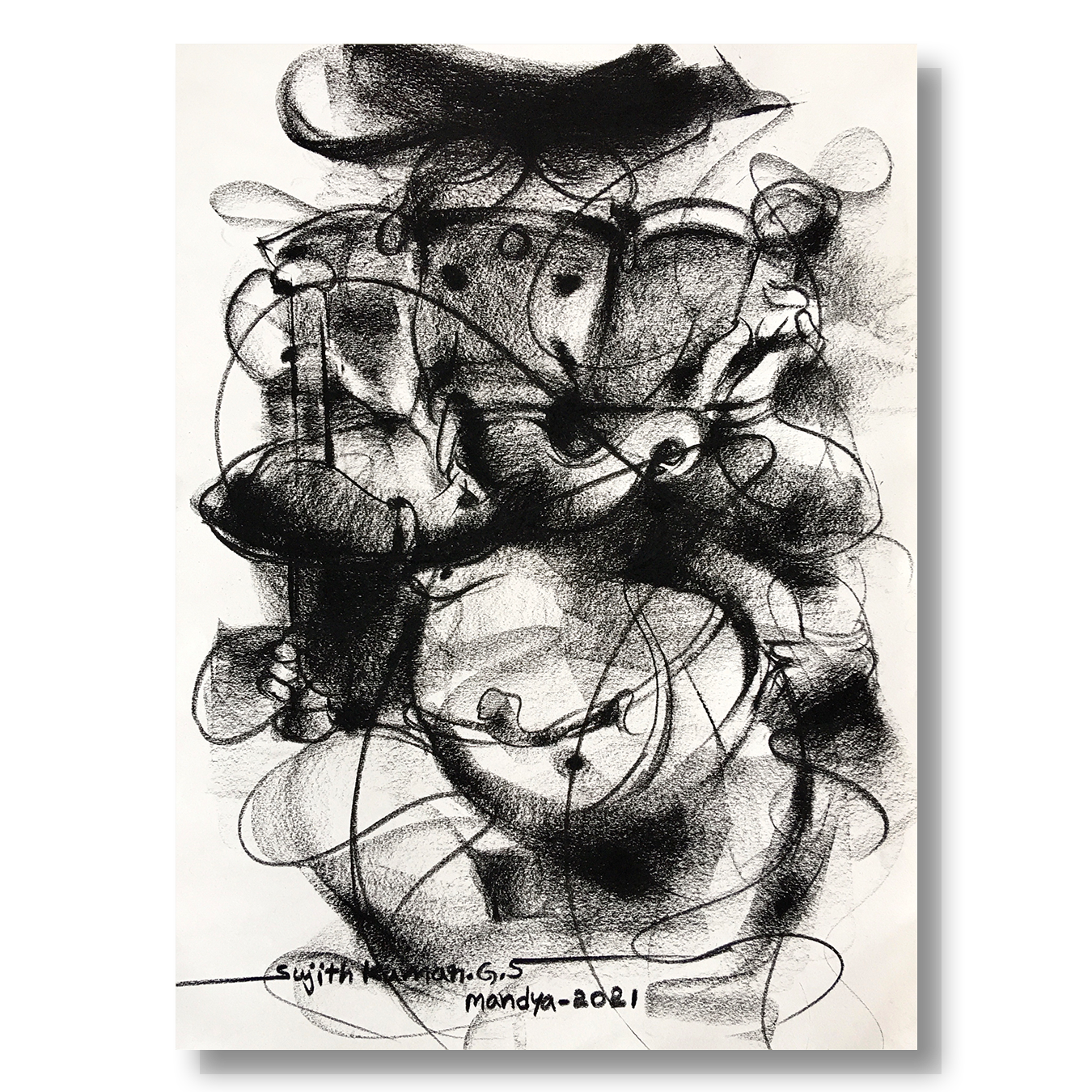 Charcoal Ganesha-5 - SUJITH KUMAR GS MANDYA Art Studio Gallery (SKGSM Art Studio Gallery)