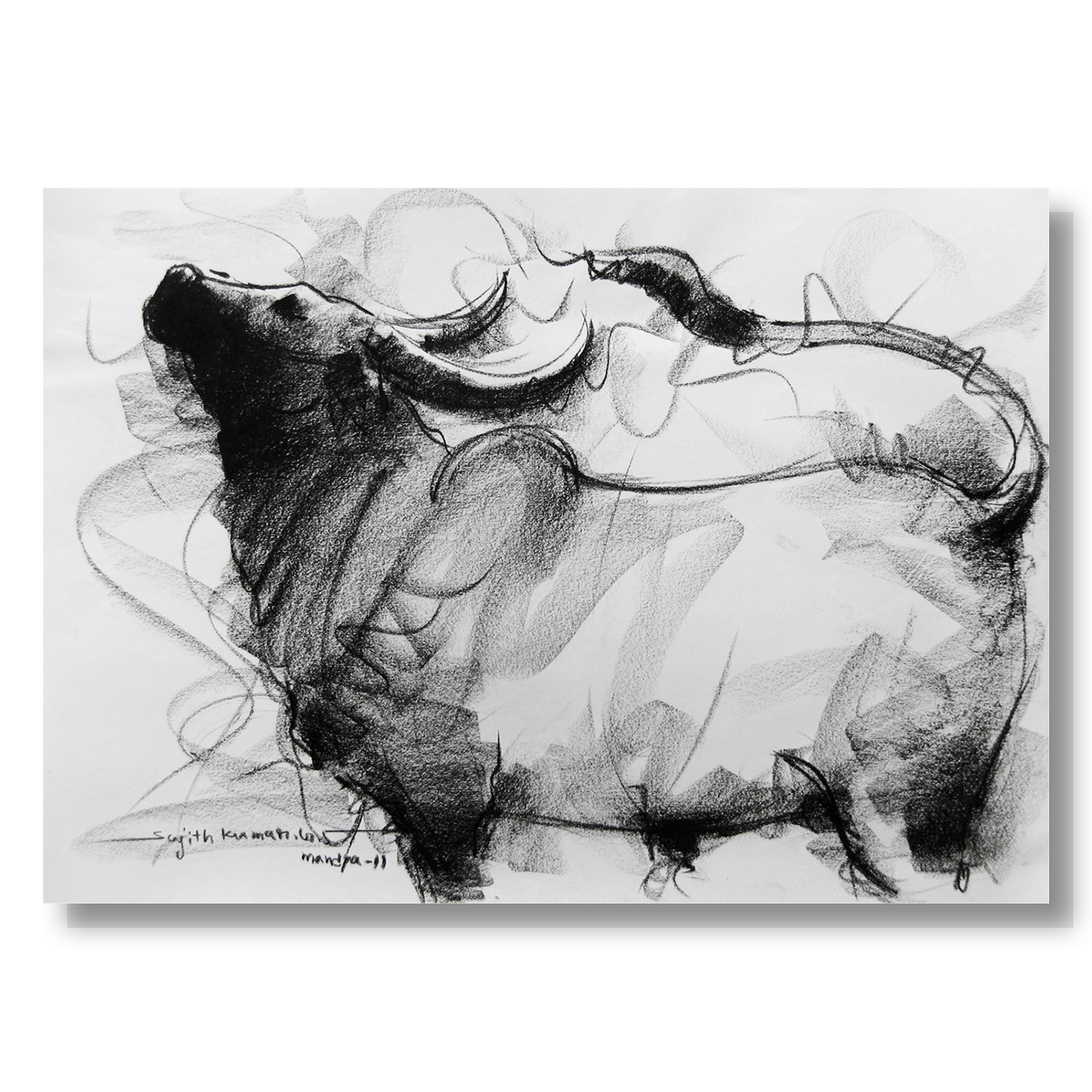 Bull Drawing-008 - SUJITH KUMAR GS MANDYA Art Studio Gallery (SKGSM Art Studio Gallery)