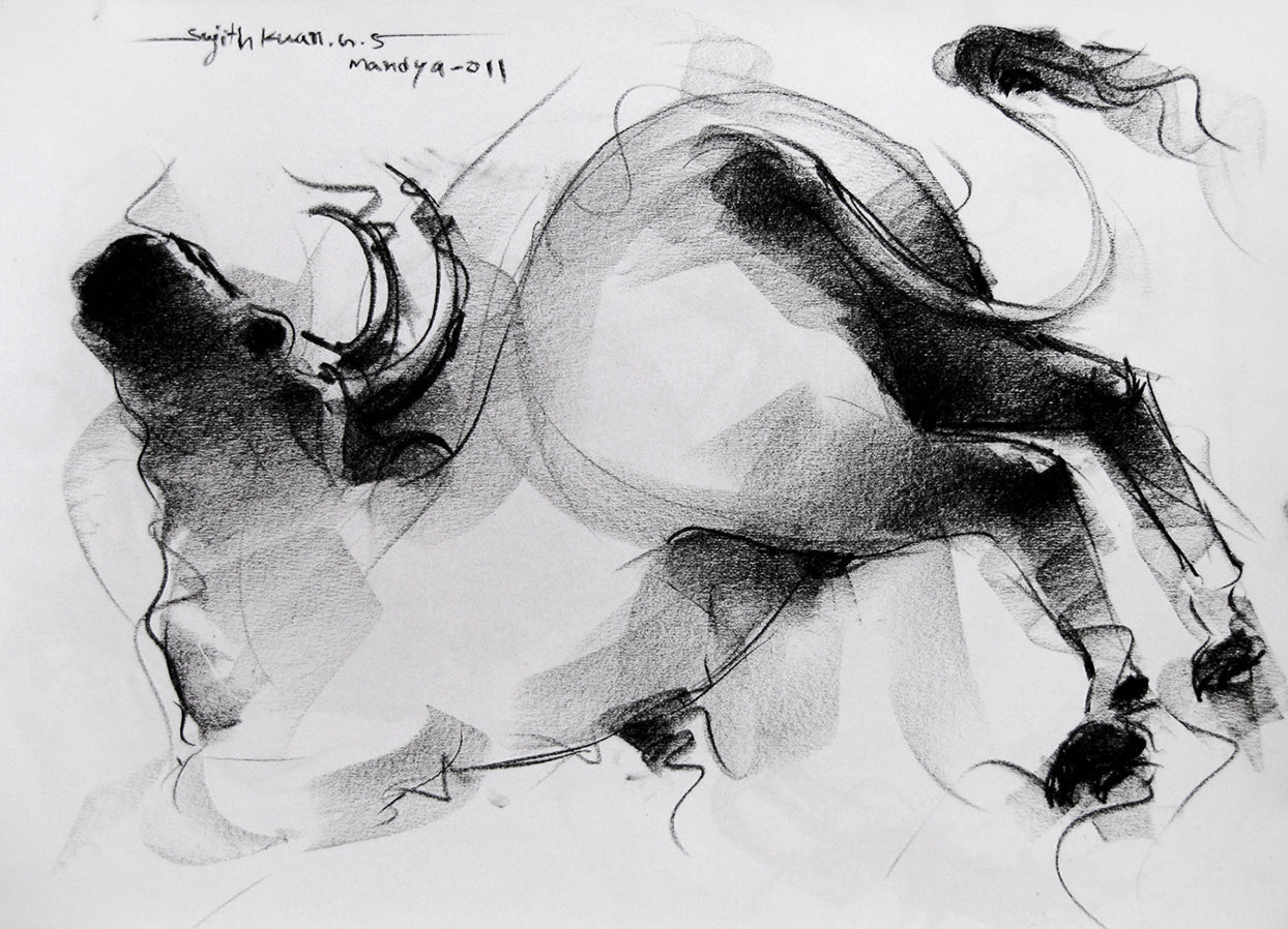 Bull Drawing-013 - SUJITH KUMAR GS MANDYA Art Studio Gallery (SKGSM Art Studio Gallery)