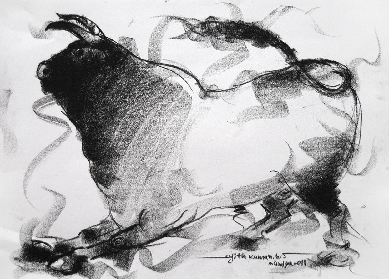 Bull Drawing-020 - SUJITH KUMAR GS MANDYA Art Studio Gallery (SKGSM Art Studio Gallery)