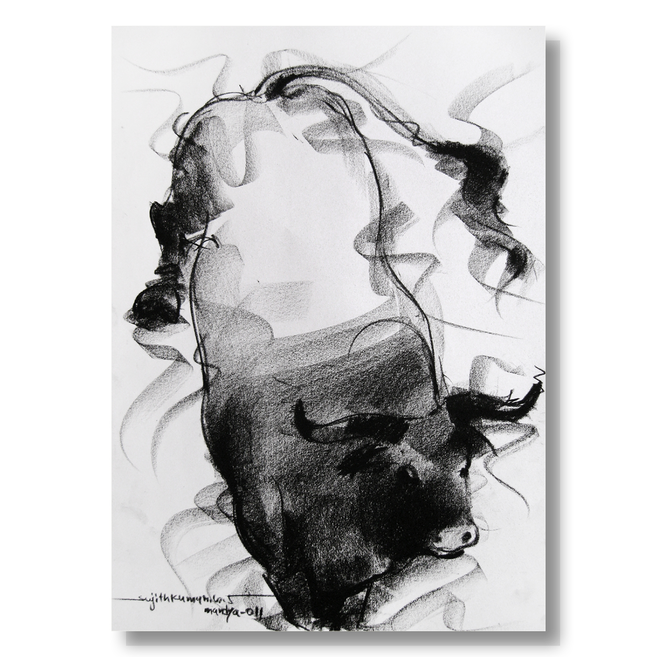 Bull Drawing-021 - SUJITH KUMAR GS MANDYA Art Studio Gallery (SKGSM Art Studio Gallery)