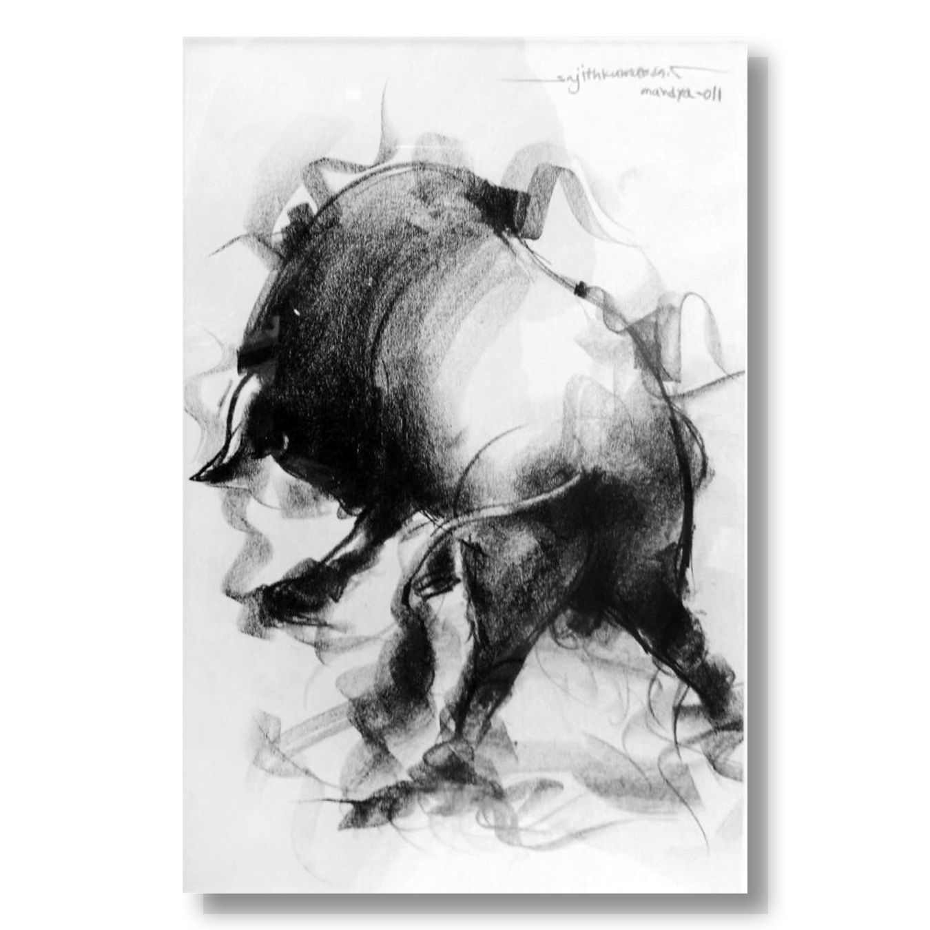 Bull Drawing-025a - SUJITH KUMAR GS MANDYA Art Studio Gallery (SKGSM Art Studio Gallery)