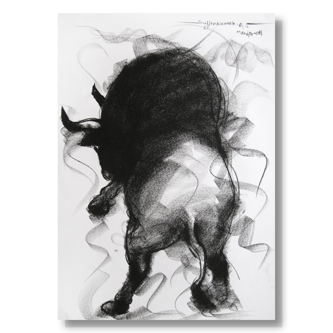 Bull Drawing-029 - SUJITH KUMAR GS MANDYA Art Studio Gallery (SKGSM Art Studio Gallery)