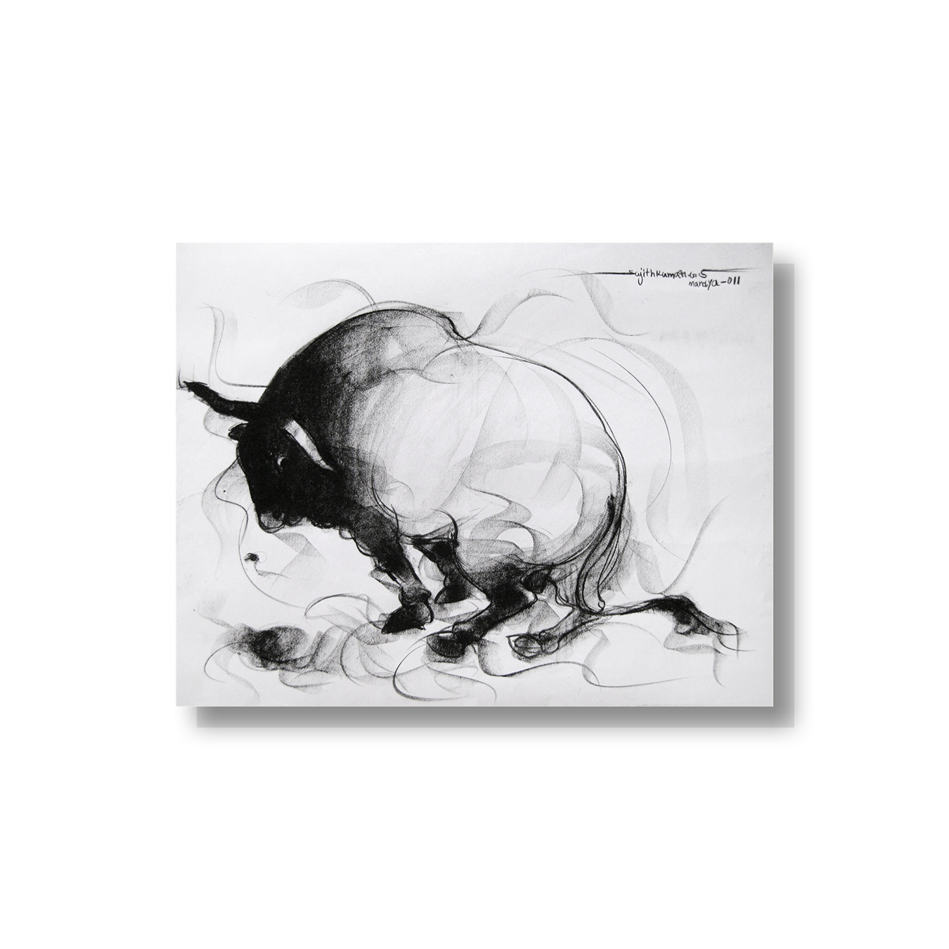 Bull Drawing-057 - SUJITH KUMAR GS MANDYA Art Studio Gallery (SKGSM Art Studio Gallery)