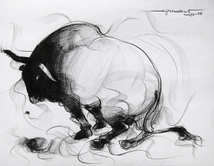 Bull Drawing-057 - SUJITH KUMAR GS MANDYA Art Studio Gallery (SKGSM Art Studio Gallery)