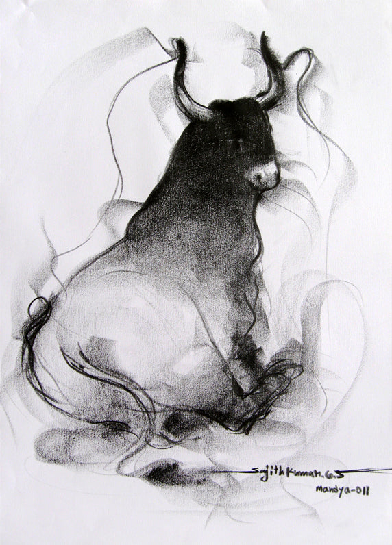 Bull Drawing-090 - SUJITH KUMAR GS MANDYA Art Studio Gallery (SKGSM Art Studio Gallery)