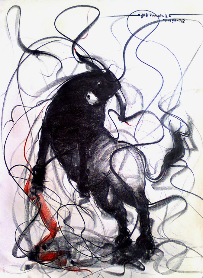 Bull Drawing-102 - SUJITH KUMAR GS MANDYA Art Studio Gallery (SKGSM Art Studio Gallery)