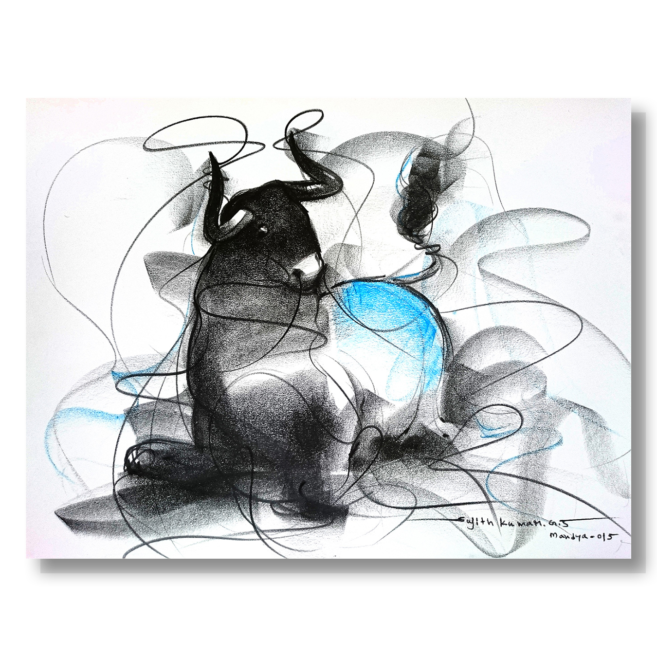Bull Drawing-604 - SUJITH KUMAR GS MANDYA Art Studio Gallery (SKGSM Art Studio Gallery)