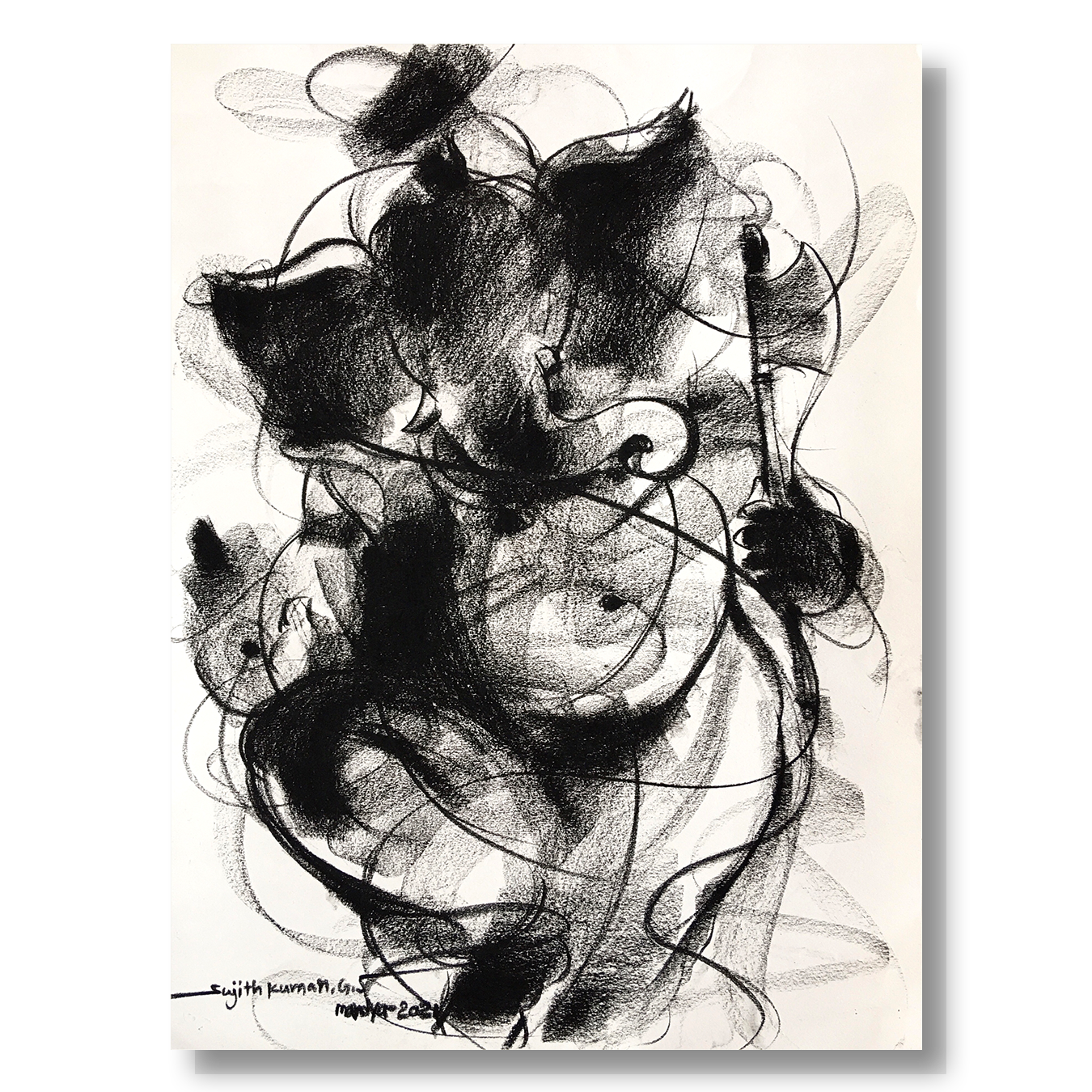 Charcoal Ganesha-1 - SUJITH KUMAR GS MANDYA Art Studio Gallery (SKGSM Art Studio Gallery)