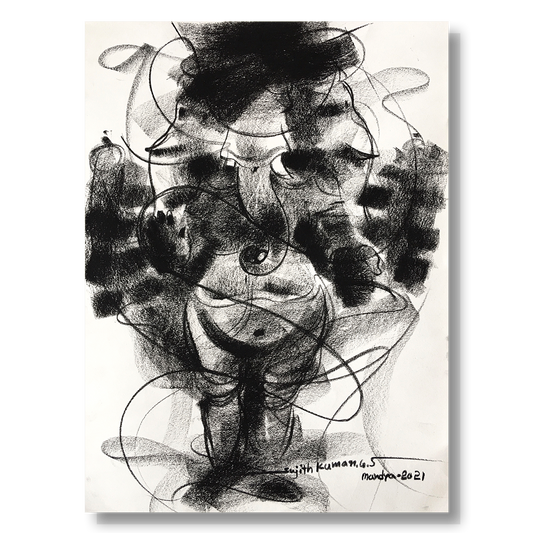 Charcoal Ganesha-2 - SUJITH KUMAR GS MANDYA Art Studio Gallery (SKGSM Art Studio Gallery)