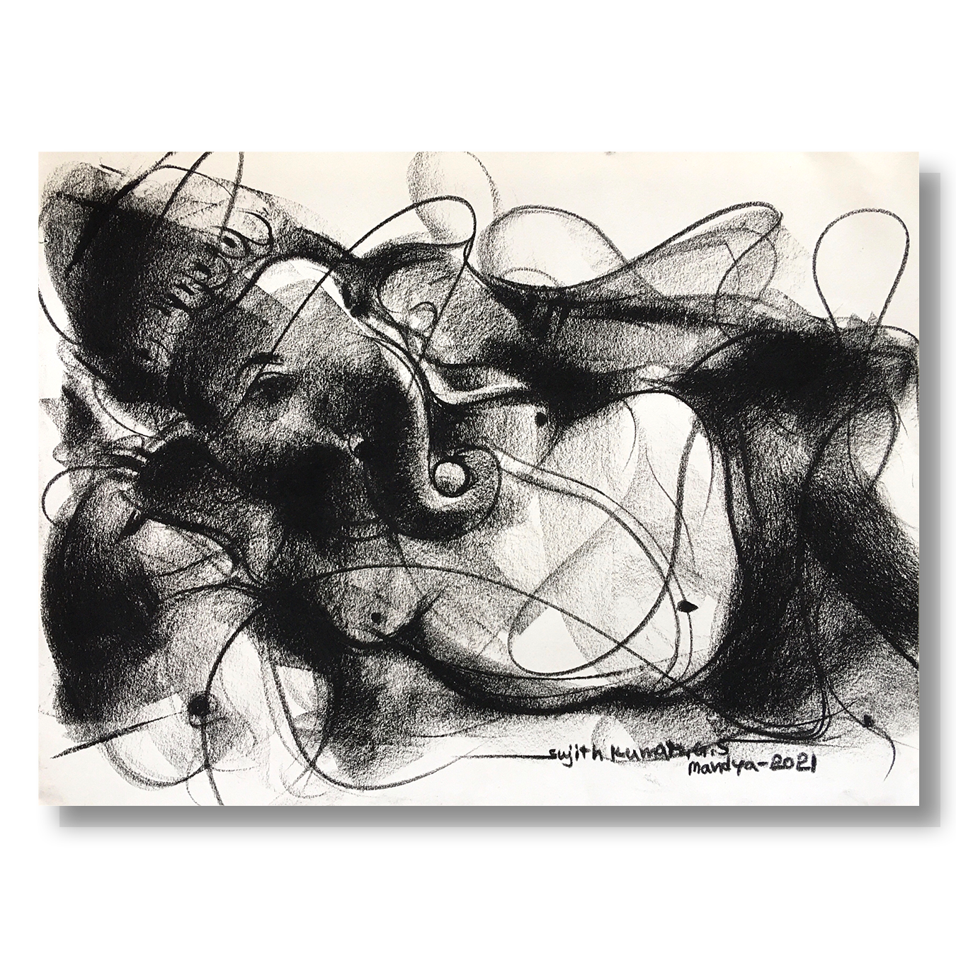 Charcoal Ganesha-3 - SUJITH KUMAR GS MANDYA Art Studio Gallery (SKGSM Art Studio Gallery)