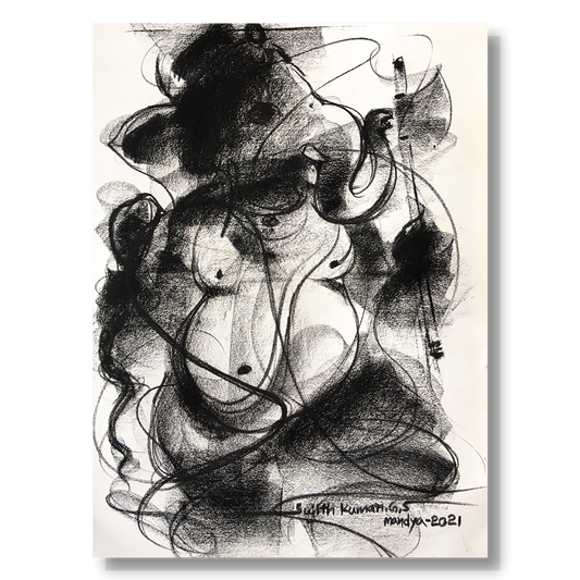 Charcoal Ganesha-4 - SUJITH KUMAR GS MANDYA Art Studio Gallery (SKGSM Art Studio Gallery)