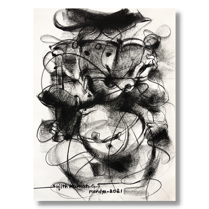 Charcoal Ganesha-5 - SUJITH KUMAR GS MANDYA Art Studio Gallery (SKGSM Art Studio Gallery)