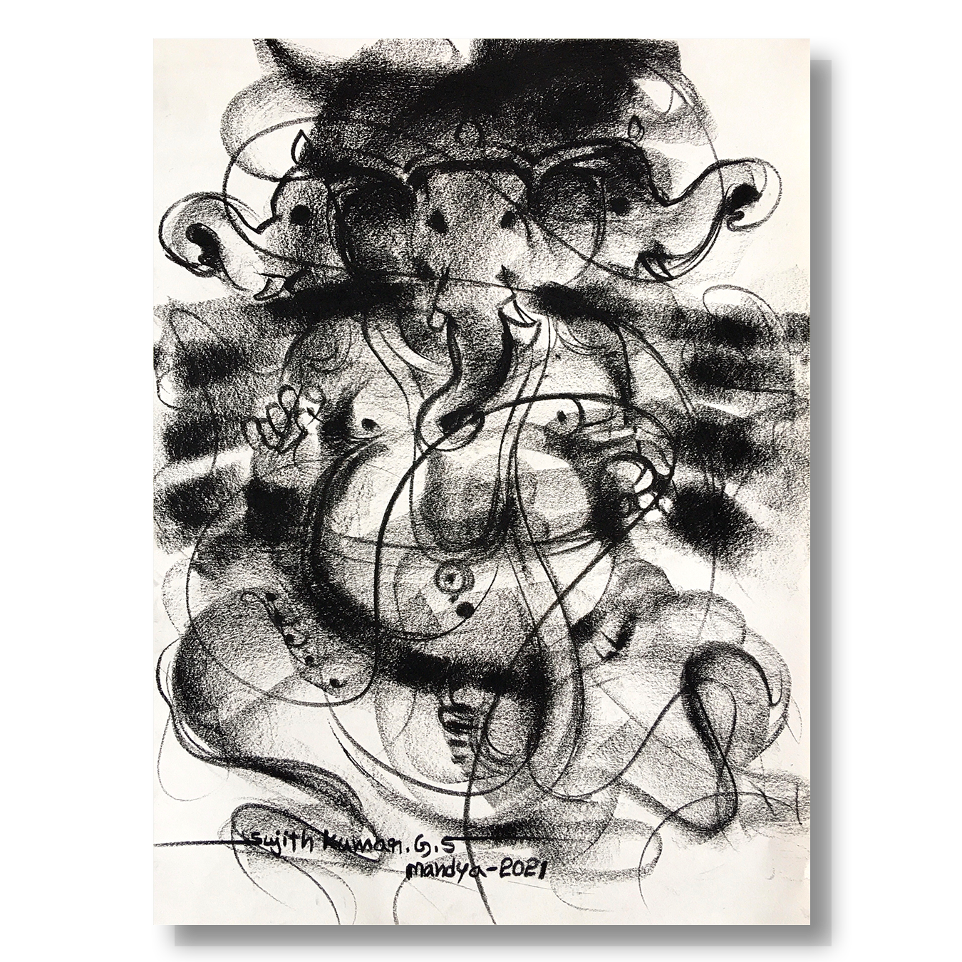 Charcoal Ganesha-6 - SUJITH KUMAR GS MANDYA Art Studio Gallery (SKGSM Art Studio Gallery)