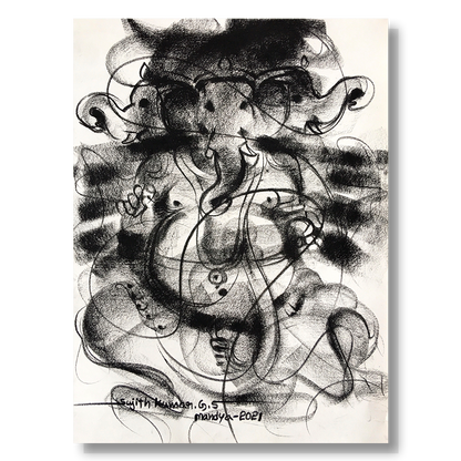 Charcoal Ganesha-6 - SUJITH KUMAR GS MANDYA Art Studio Gallery (SKGSM Art Studio Gallery)
