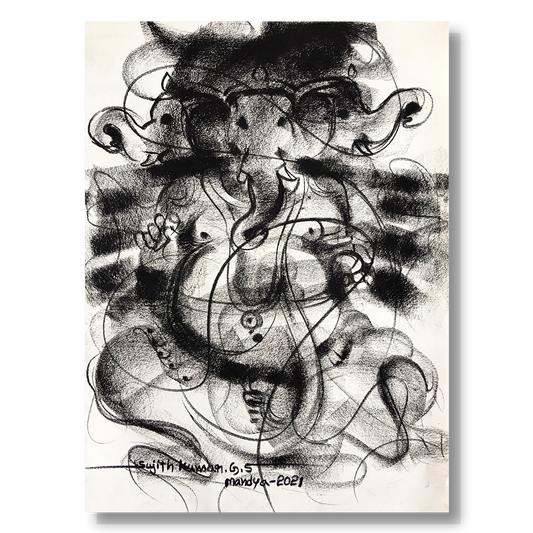 Charcoal Ganesha-6 - SUJITH KUMAR GS MANDYA Art Studio Gallery (SKGSM Art Studio Gallery)