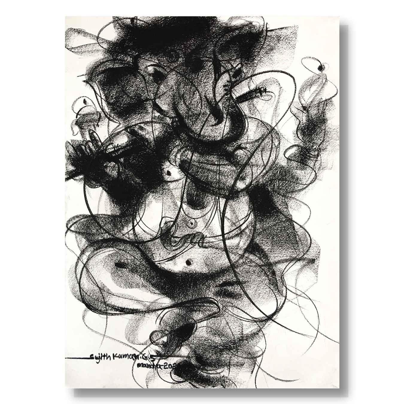 Charcoal Ganesha-8 - SUJITH KUMAR GS MANDYA Art Studio Gallery (SKGSM Art Studio Gallery)