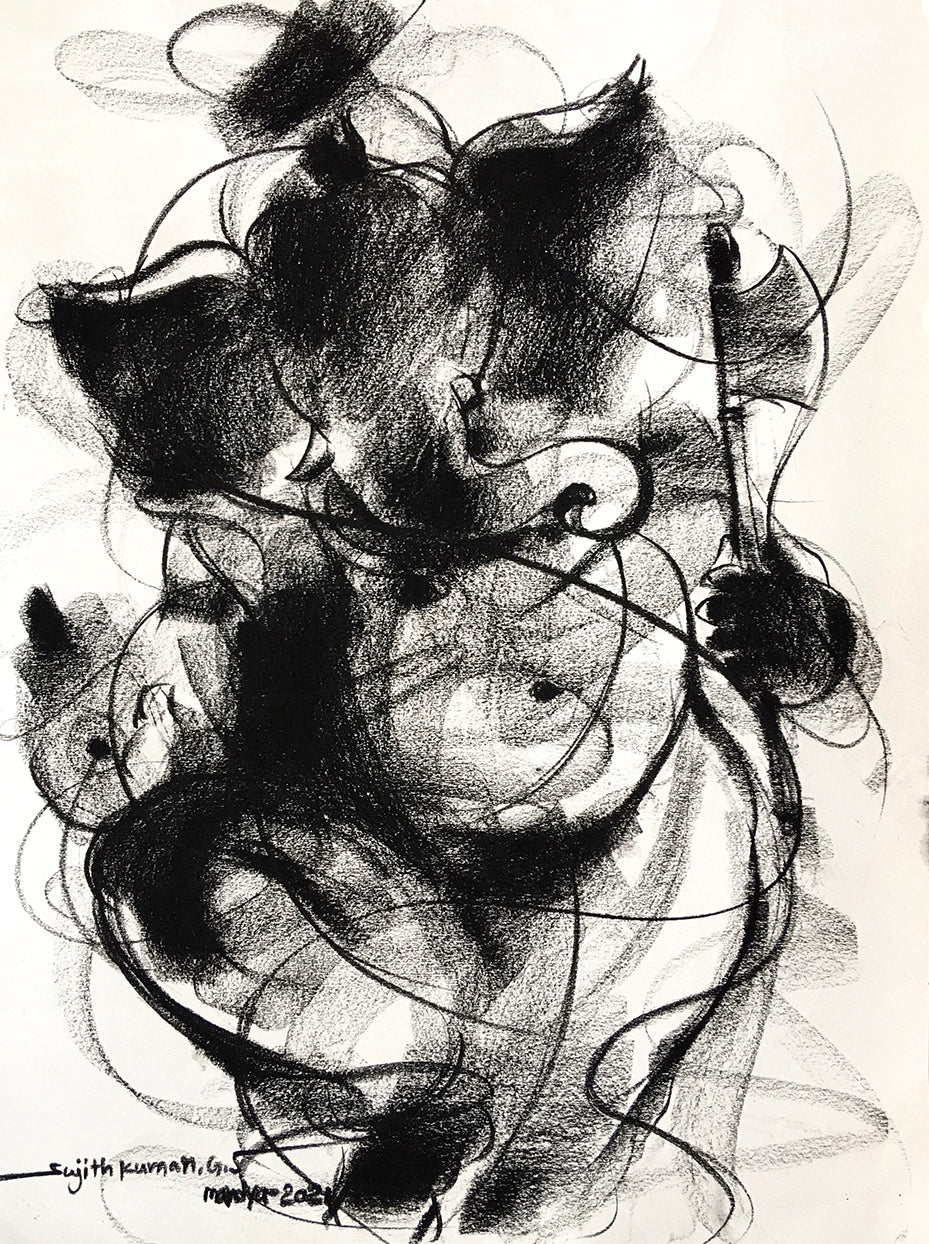 Charcoal Ganesha-1 - SUJITH KUMAR GS MANDYA Art Studio Gallery (SKGSM Art Studio Gallery)