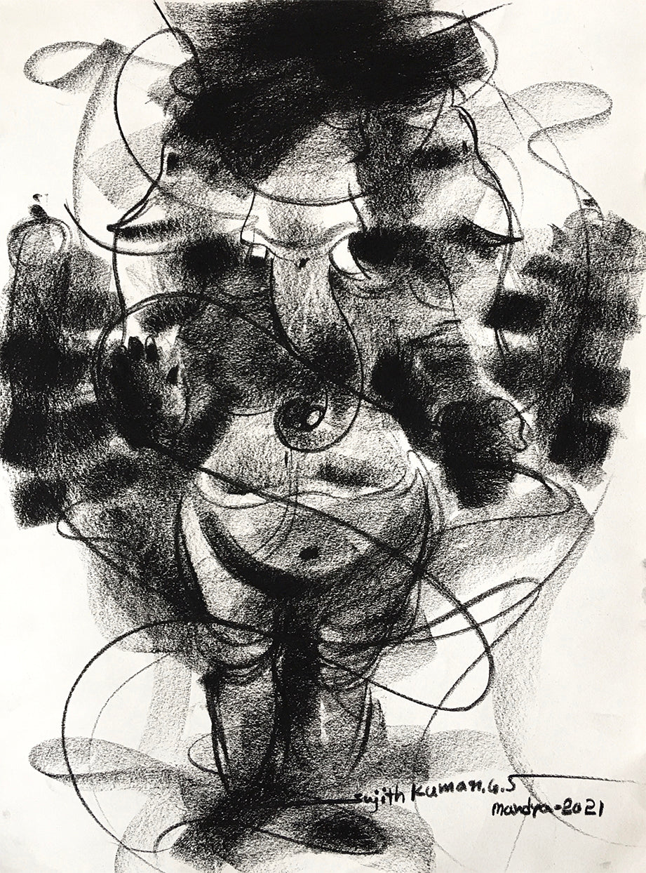 Charcoal Ganesha-2 - SUJITH KUMAR GS MANDYA Art Studio Gallery (SKGSM Art Studio Gallery)