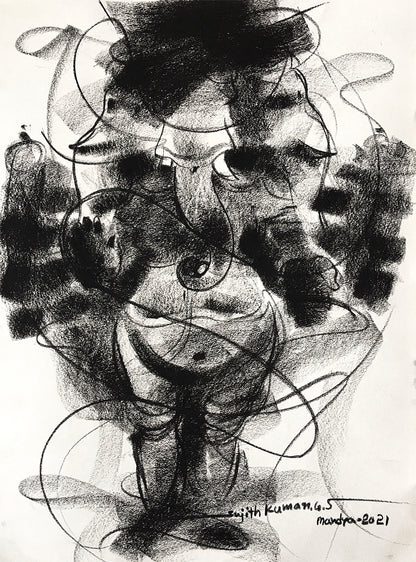 Charcoal Ganesha-2 - SUJITH KUMAR GS MANDYA Art Studio Gallery (SKGSM Art Studio Gallery)