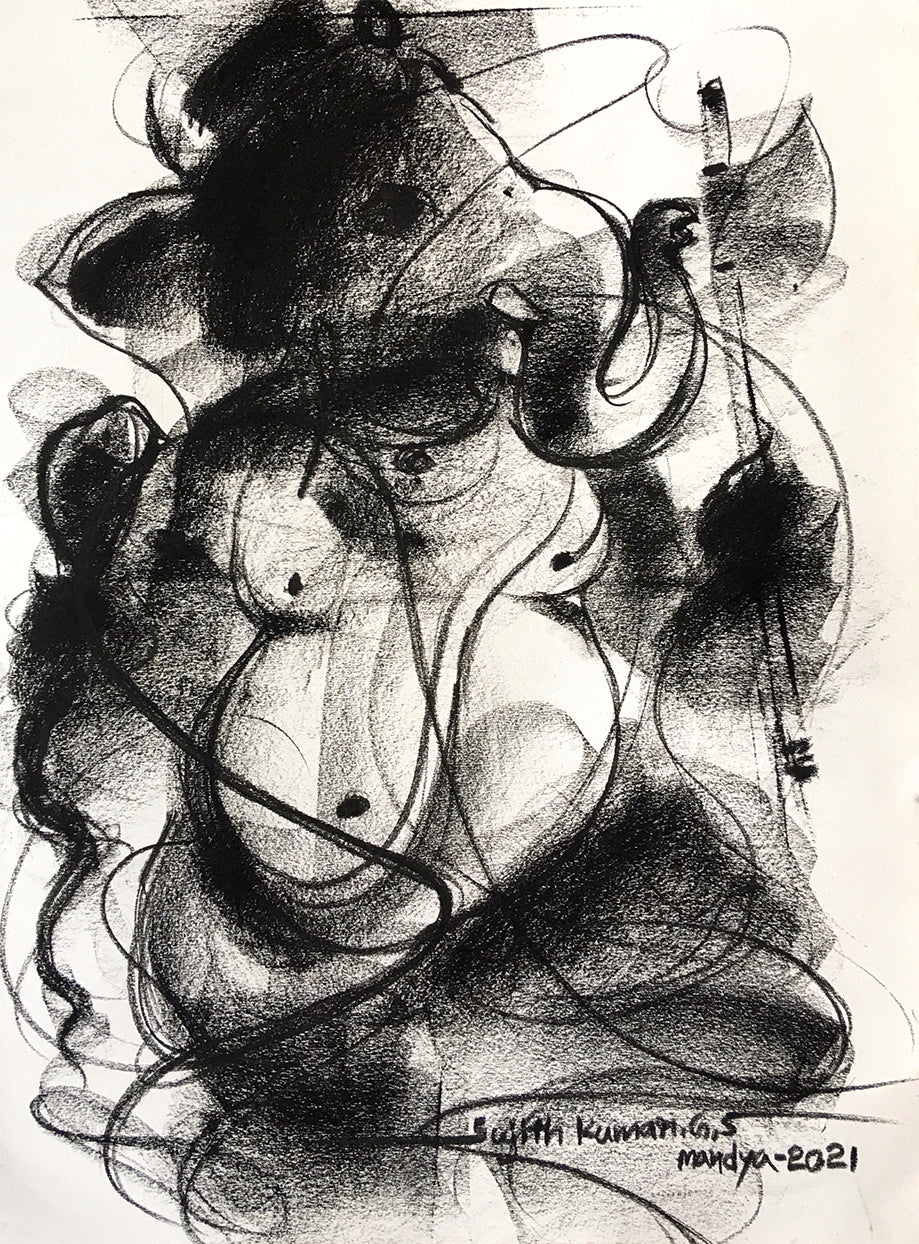 Charcoal Ganesha-4 - SUJITH KUMAR GS MANDYA Art Studio Gallery (SKGSM Art Studio Gallery)