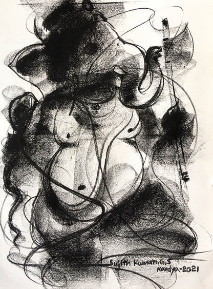 Charcoal Ganesha-4 - SUJITH KUMAR GS MANDYA Art Studio Gallery (SKGSM Art Studio Gallery)