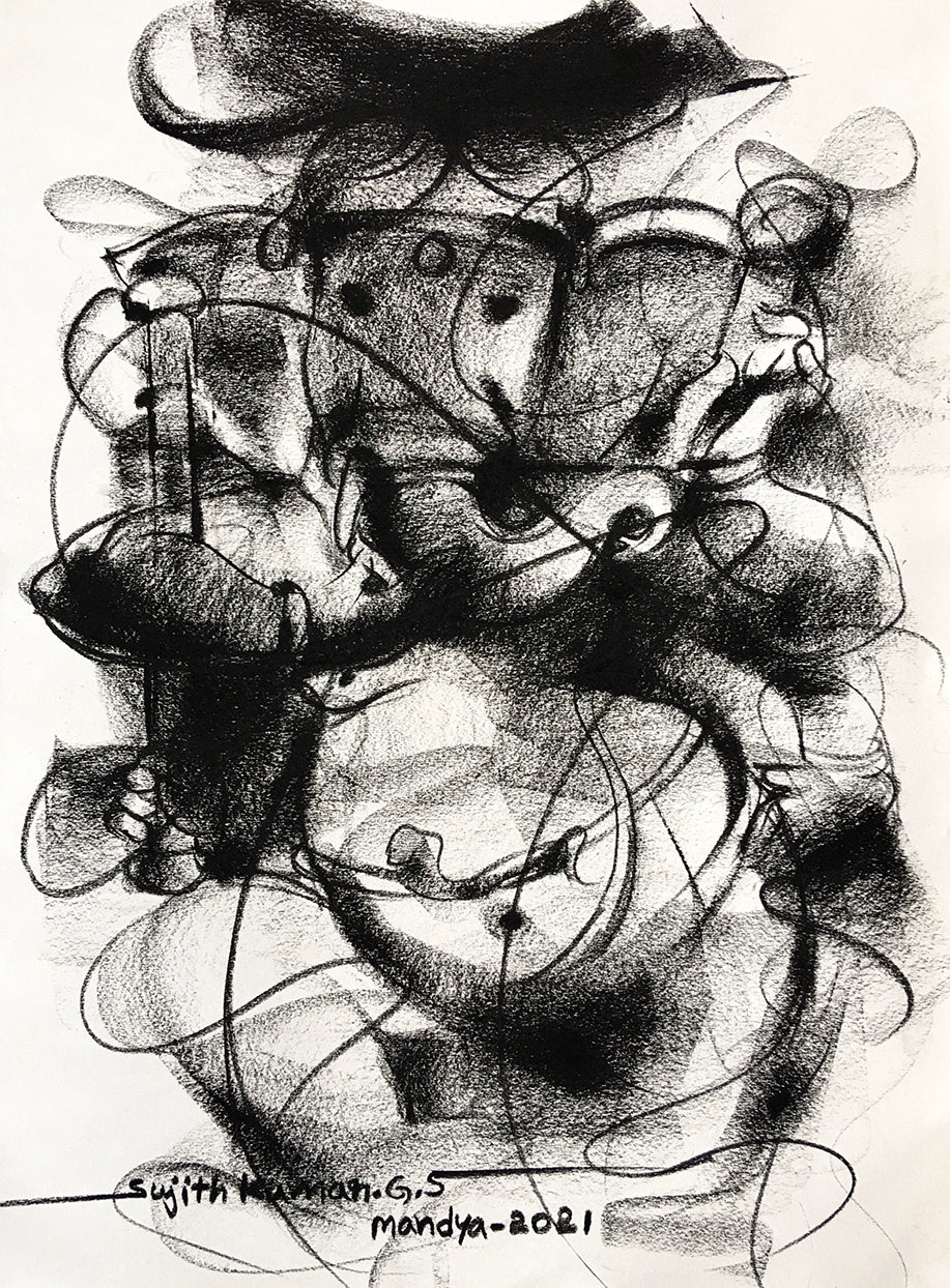 Charcoal Ganesha-5 - SUJITH KUMAR GS MANDYA Art Studio Gallery (SKGSM Art Studio Gallery)