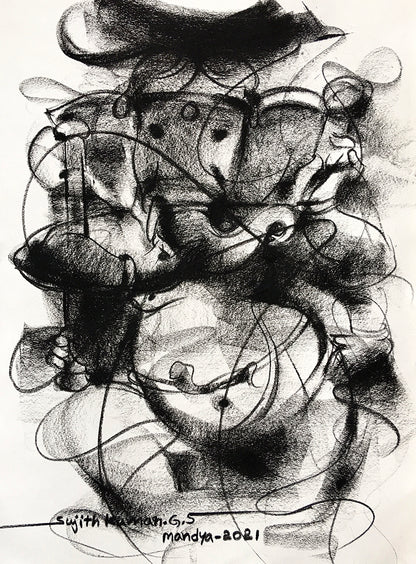 Charcoal Ganesha-5 - SUJITH KUMAR GS MANDYA Art Studio Gallery (SKGSM Art Studio Gallery)