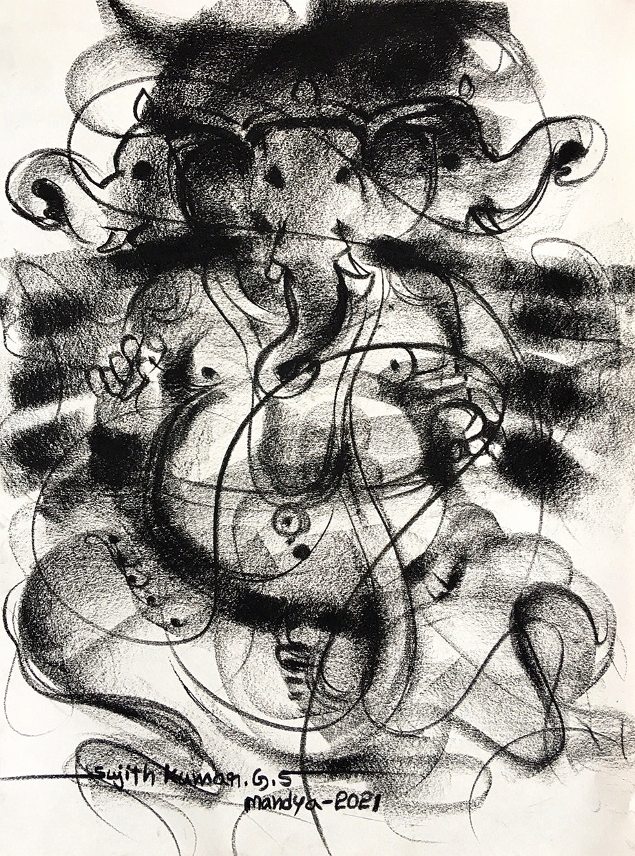 Charcoal Ganesha-6 - SUJITH KUMAR GS MANDYA Art Studio Gallery (SKGSM Art Studio Gallery)