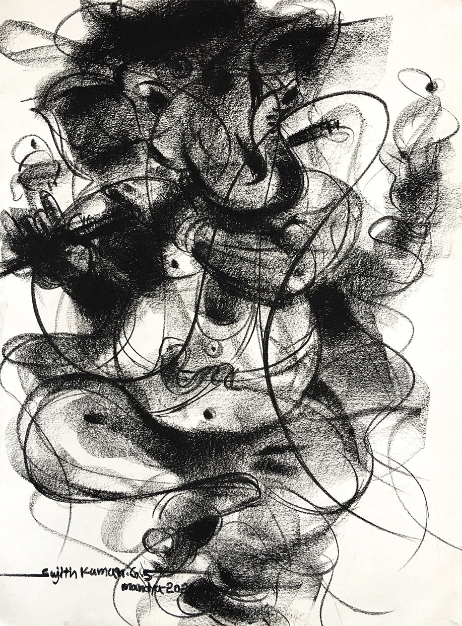 Charcoal Ganesha-8 - SUJITH KUMAR GS MANDYA Art Studio Gallery (SKGSM Art Studio Gallery)
