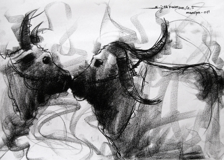 Bull Drawing-006a - SUJITH KUMAR GS MANDYA Art Studio Gallery (SKGSM Art Studio Gallery)