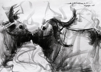 Bull Drawing-006a - SUJITH KUMAR GS MANDYA Art Studio Gallery (SKGSM Art Studio Gallery)