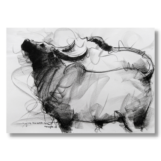 Bull Drawing-008 - SUJITH KUMAR GS MANDYA Art Studio Gallery (SKGSM Art Studio Gallery)