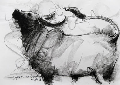 Bull Drawing-008 - SUJITH KUMAR GS MANDYA Art Studio Gallery (SKGSM Art Studio Gallery)