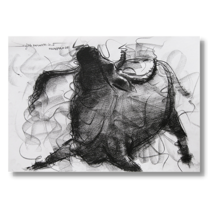Bull Drawing-009 - SUJITH KUMAR GS MANDYA Art Studio Gallery (SKGSM Art Studio Gallery)