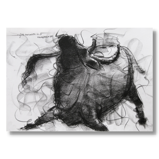 Bull Drawing-009 - SUJITH KUMAR GS MANDYA Art Studio Gallery (SKGSM Art Studio Gallery)