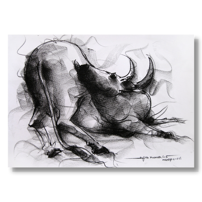 Bull Drawing-012 - SUJITH KUMAR GS MANDYA Art Studio Gallery (SKGSM Art Studio Gallery)