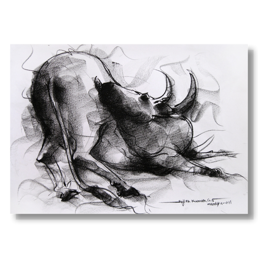 Bull Drawing-012 - SUJITH KUMAR GS MANDYA Art Studio Gallery (SKGSM Art Studio Gallery)
