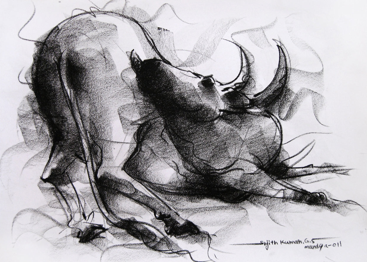 Bull Drawing-012 - SUJITH KUMAR GS MANDYA Art Studio Gallery (SKGSM Art Studio Gallery)
