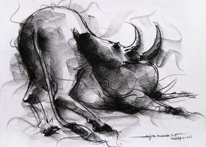 Bull Drawing-012 - SUJITH KUMAR GS MANDYA Art Studio Gallery (SKGSM Art Studio Gallery)