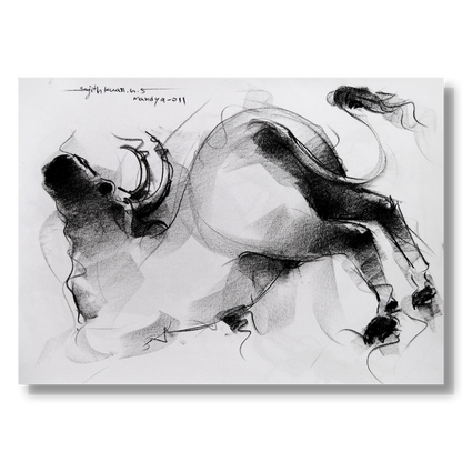 Bull Drawing-013 - SUJITH KUMAR GS MANDYA Art Studio Gallery (SKGSM Art Studio Gallery)