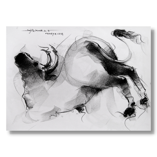Bull Drawing-013 - SUJITH KUMAR GS MANDYA Art Studio Gallery (SKGSM Art Studio Gallery)