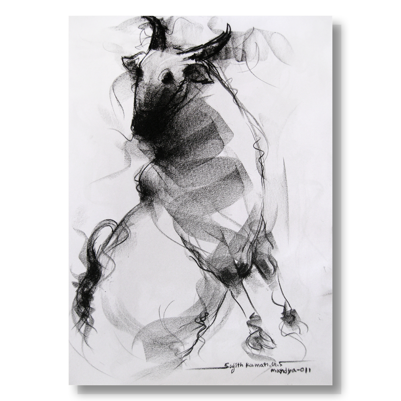 Bull Drawing-015 - SUJITH KUMAR GS MANDYA Art Studio Gallery (SKGSM Art Studio Gallery)