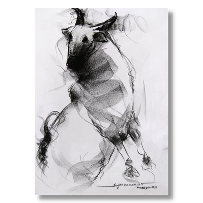 Bull Drawing-015 - SUJITH KUMAR GS MANDYA Art Studio Gallery (SKGSM Art Studio Gallery)