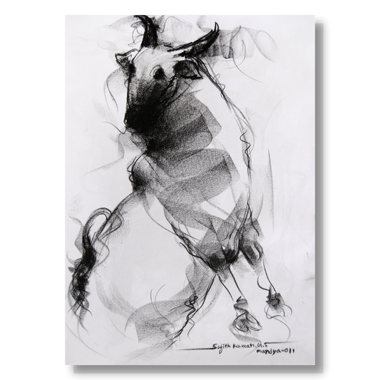 Bull Drawing-015 - SUJITH KUMAR GS MANDYA Art Studio Gallery (SKGSM Art Studio Gallery)