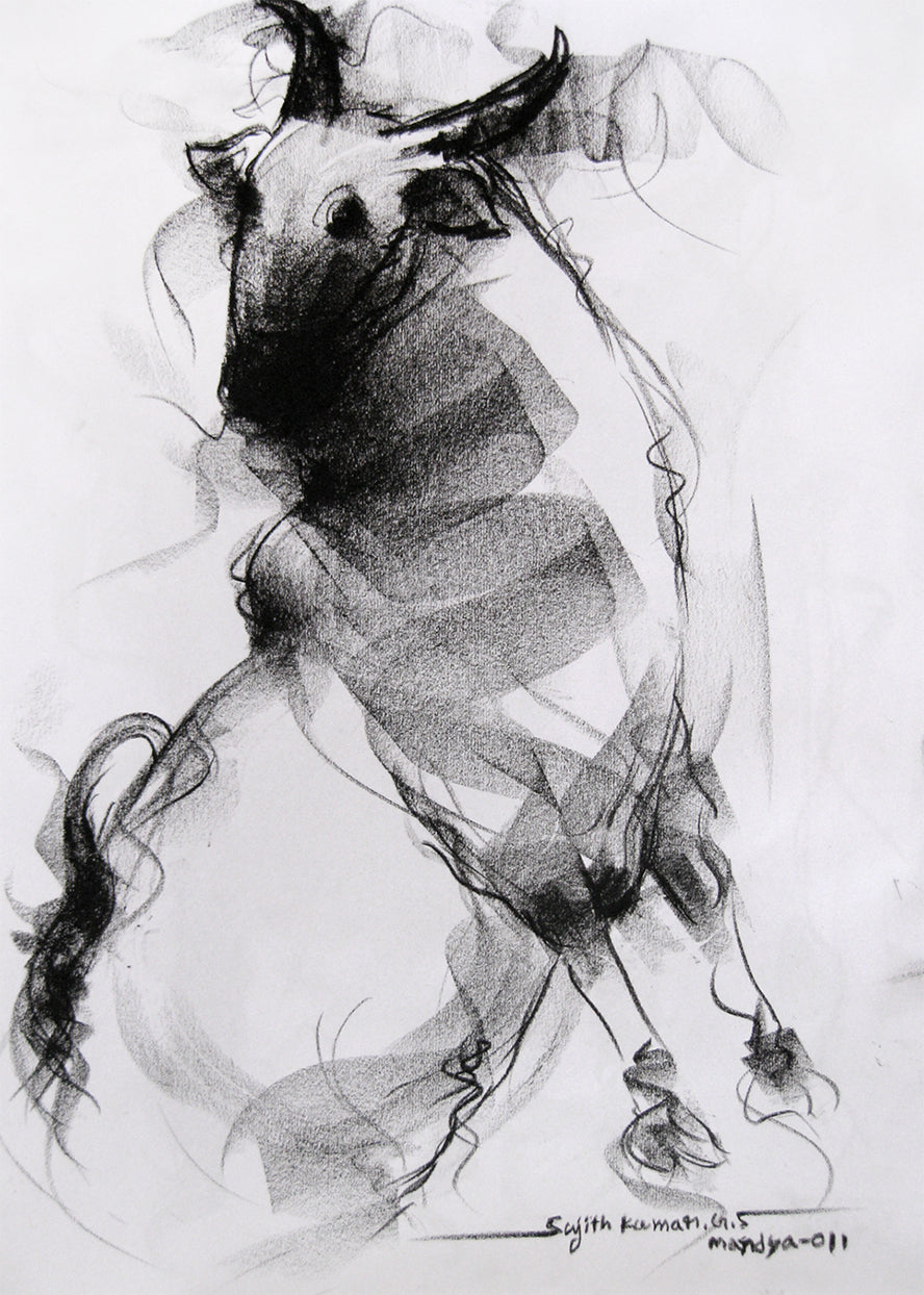 Bull Drawing-015 - SUJITH KUMAR GS MANDYA Art Studio Gallery (SKGSM Art Studio Gallery)