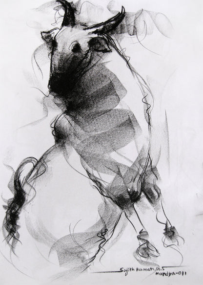 Bull Drawing-015 - SUJITH KUMAR GS MANDYA Art Studio Gallery (SKGSM Art Studio Gallery)