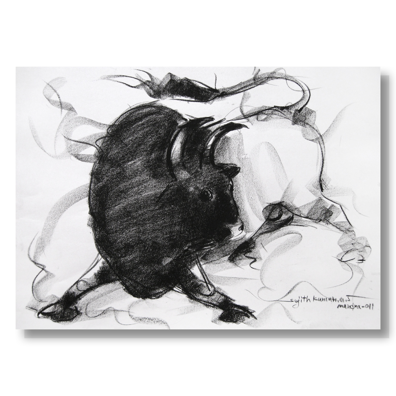 Bull Drawing-017 - SUJITH KUMAR GS MANDYA Art Studio Gallery (SKGSM Art Studio Gallery)