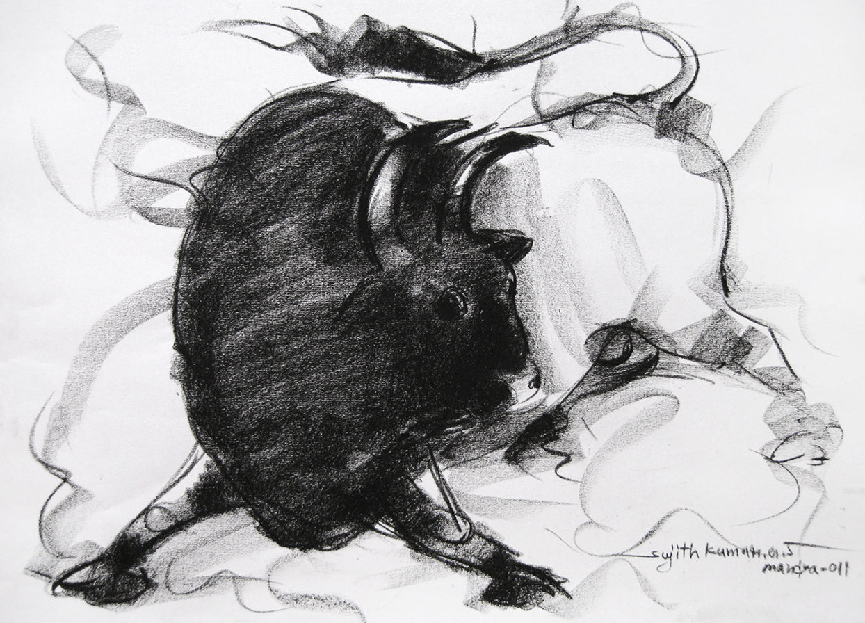 Bull Drawing-017 - SUJITH KUMAR GS MANDYA Art Studio Gallery (SKGSM Art Studio Gallery)